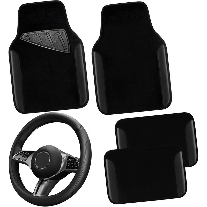 Waterproof Anti Slip Steering Wheel Cover And Floor Mats Universal Fit Set