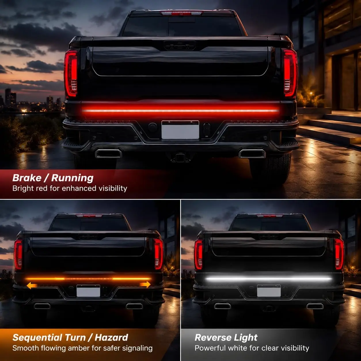 Upgrade Tailgate Light Bar 60 Inch Triple Row Tail light bar for Pickup Trailer SUV RV VAN Sequential Brake, Reverse & Turn Signal, Waterproof Plug & Play Truck ,Summer Vibe