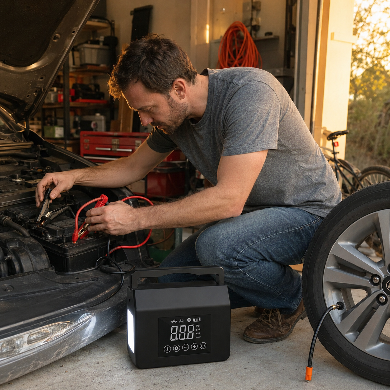 4000A Portable Car Jump Starter Air Compressor And Digital Tire Inflator