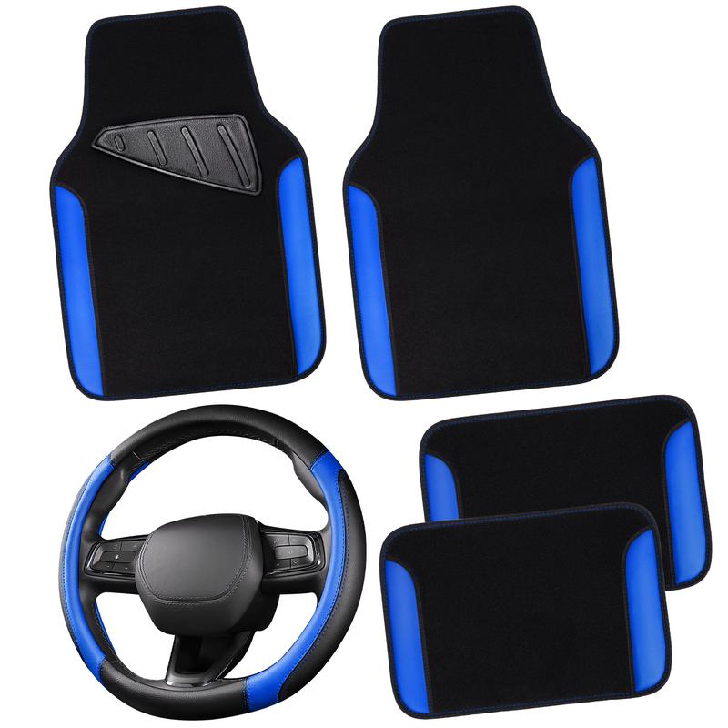 Waterproof Anti Slip Steering Wheel Cover And Floor Mats Universal Fit Set