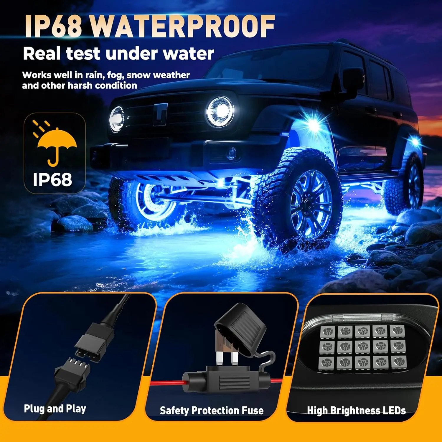 RGB Car Underglow Light Pods With Bluetooth App Control