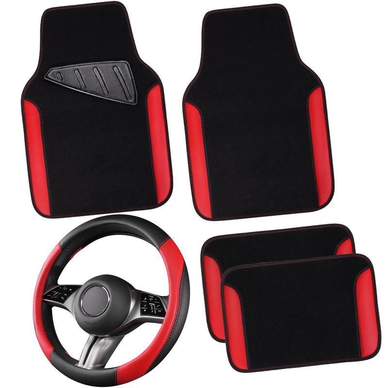 Waterproof Anti Slip Steering Wheel Cover And Floor Mats Universal Fit Set