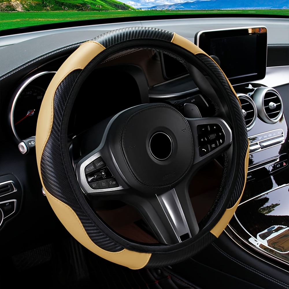 Leather Steering Wheel Carbon Fiber Faux Slip Cover