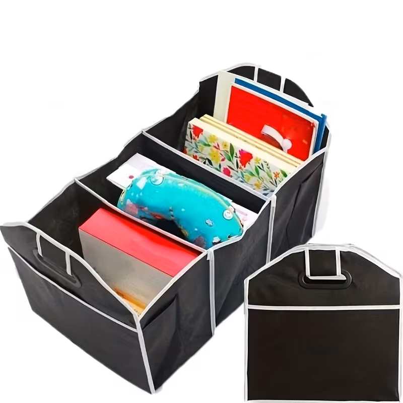 1pc universal car trunk organizer portable foldable auto storage bag with 3 compartments for suv truck van sedan 9