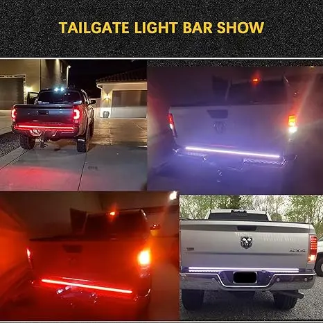 Upgrade Tailgate Light Bar 60 Inch Triple Row Tail light bar for Pickup Trailer SUV RV VAN Sequential Brake, Reverse & Turn Signal, Waterproof Plug & Play Truck ,Summer Vibe