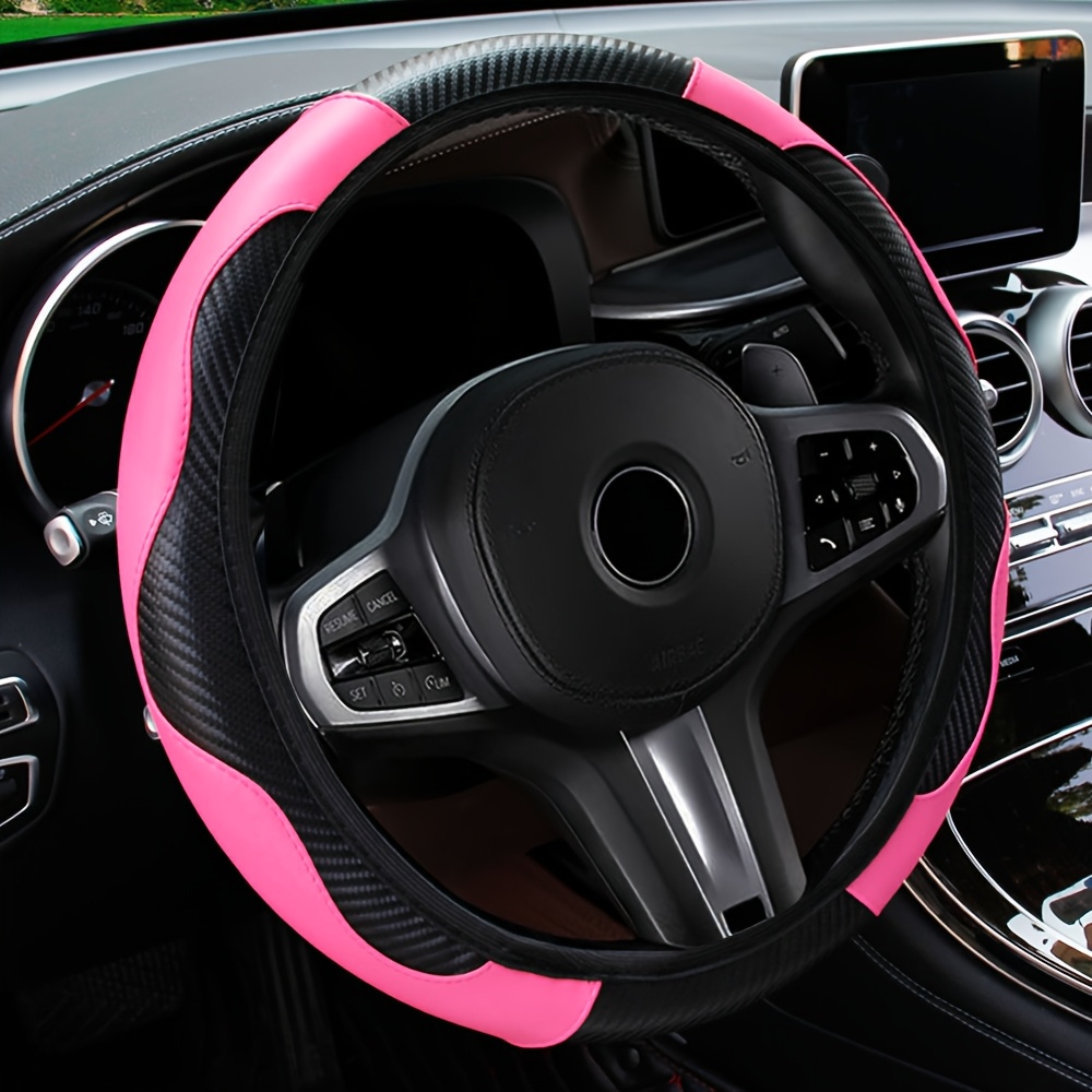 Leather Steering Wheel Carbon Fiber Faux Slip Cover
