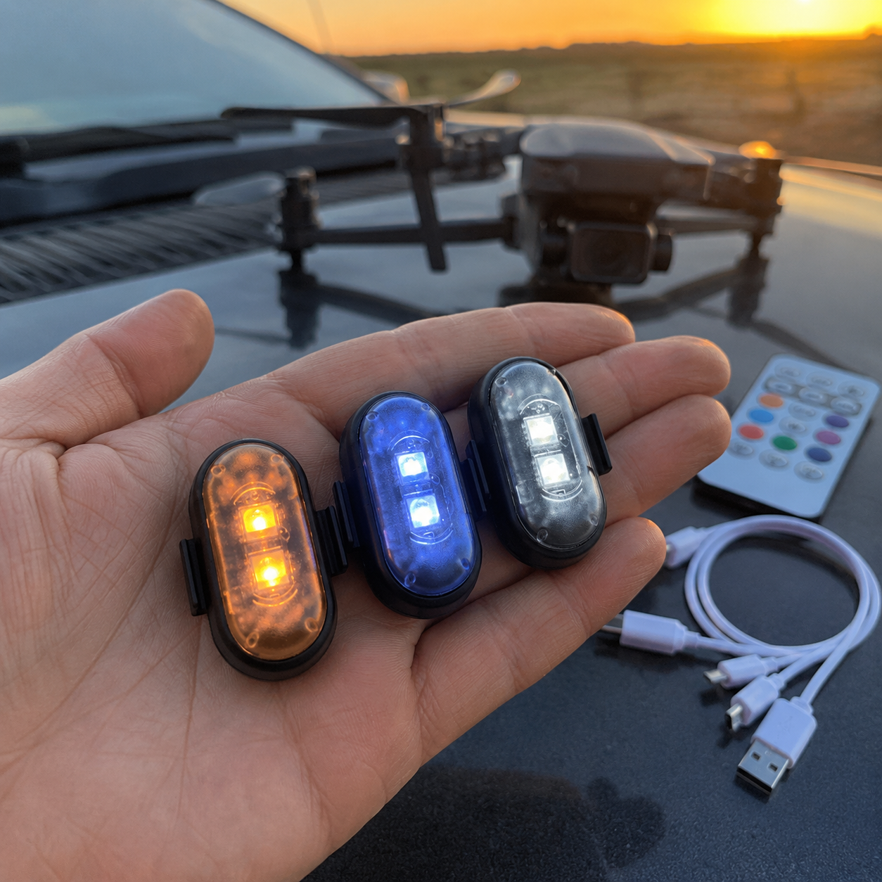 Pack Of 6 Wireless LED Strobe Lights With Remote Control For Cars