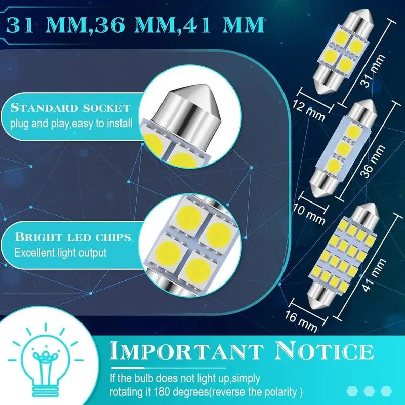 70 Pieces Dome Light LED Car Bulb Kit Set 