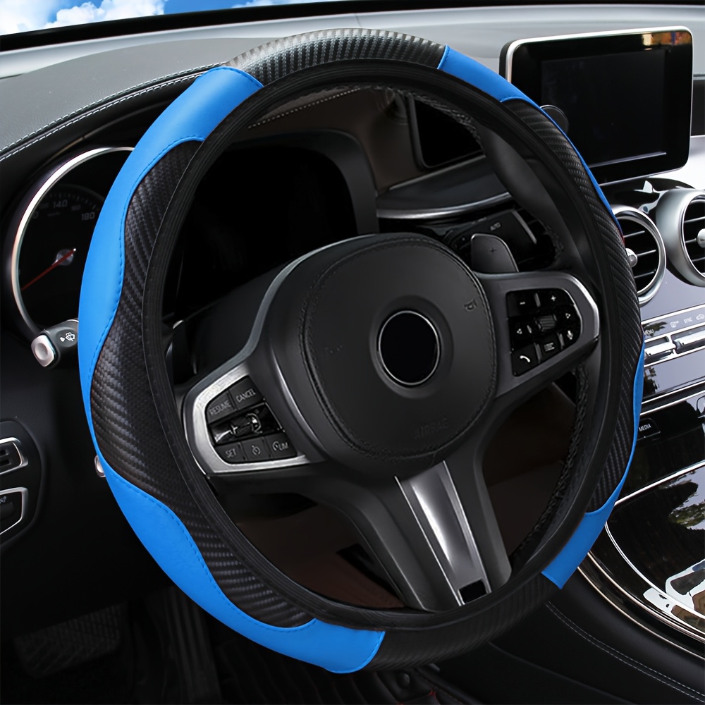 Leather Steering Wheel Carbon Fiber Faux Slip Cover