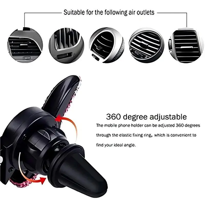 Rhinestone Decor Adjustable Air Vent Mount Phone Holder For Cars