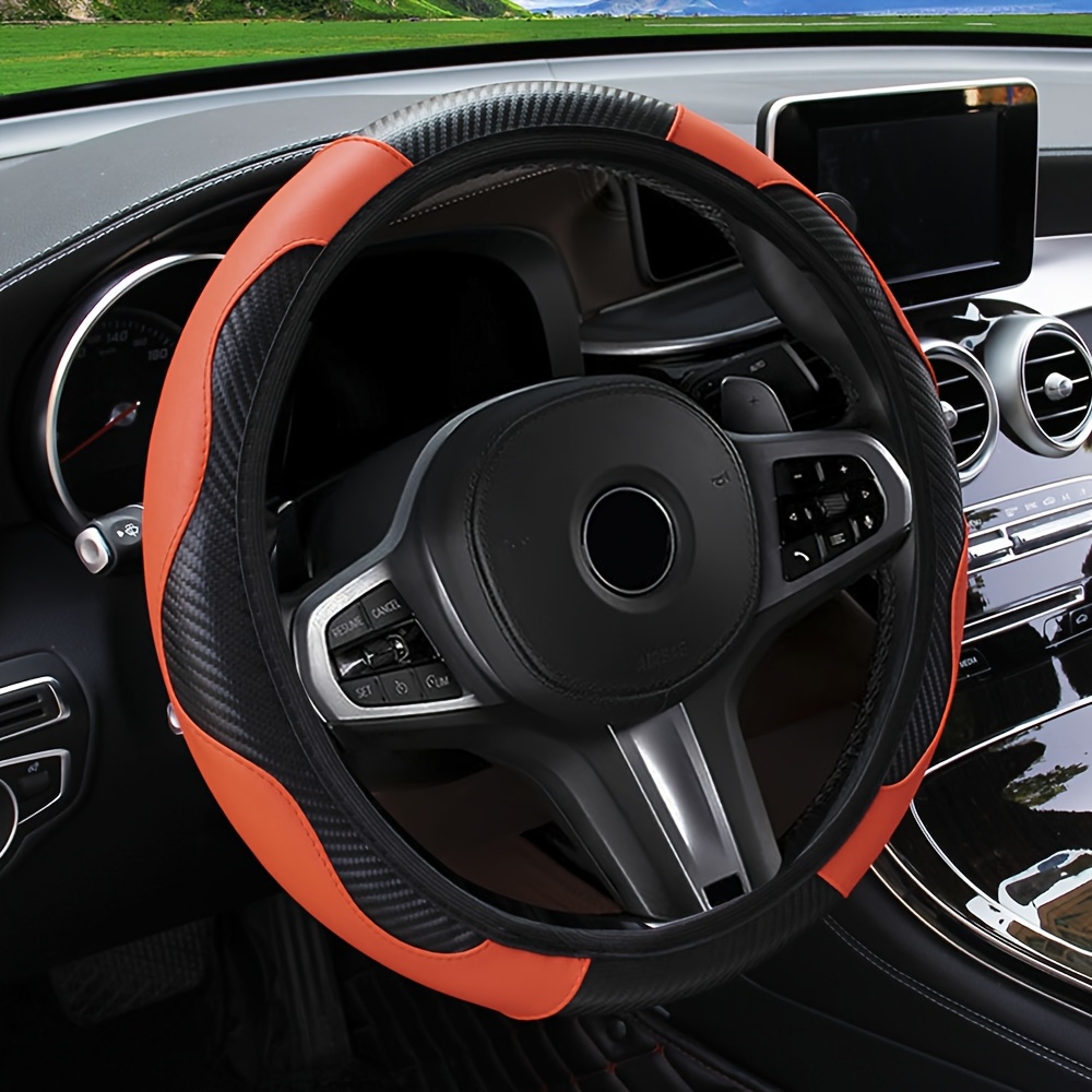 Leather Steering Wheel Carbon Fiber Faux Slip Cover