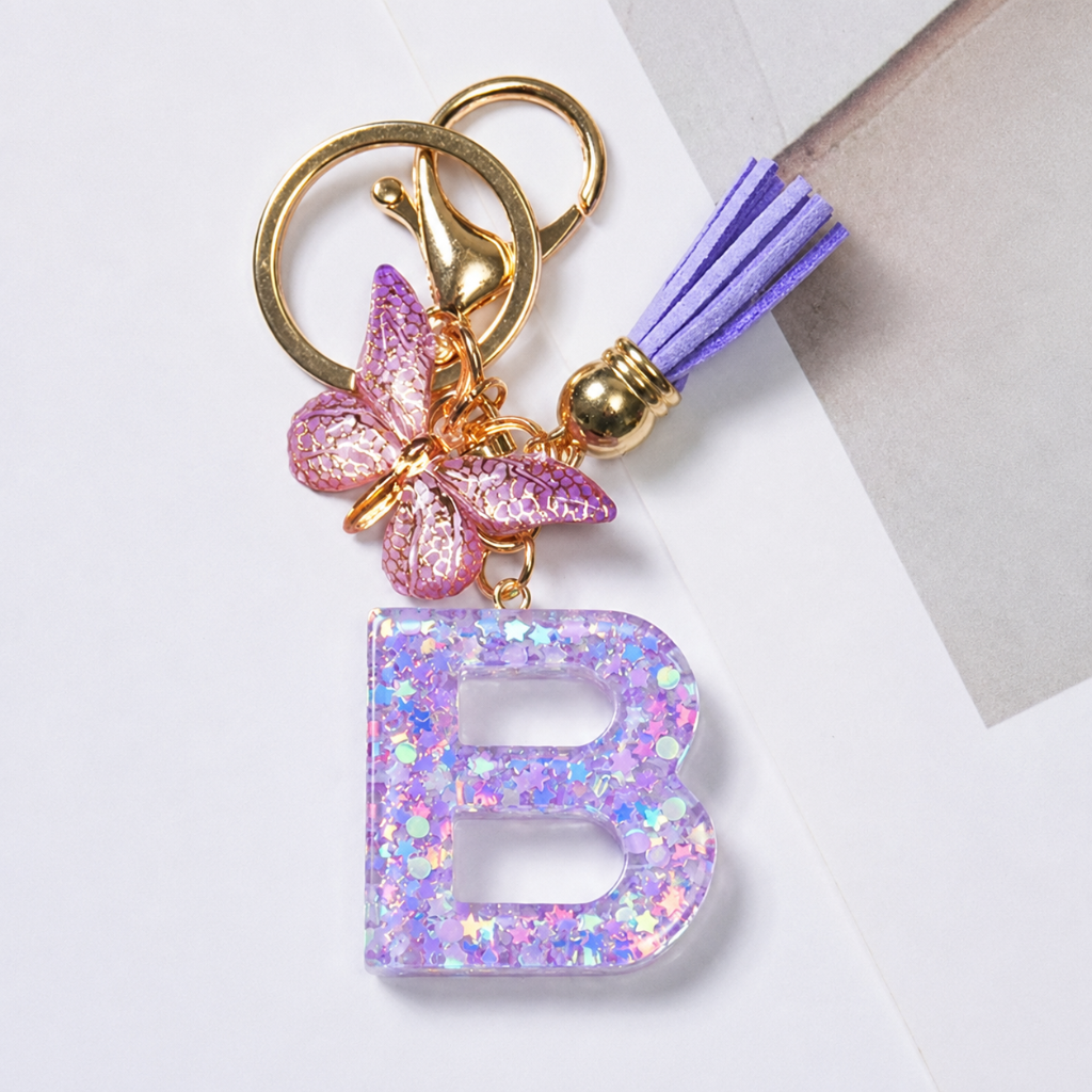 Alphabet Letter Keychain With Tassel And Lobster Charm For Keys And Bags