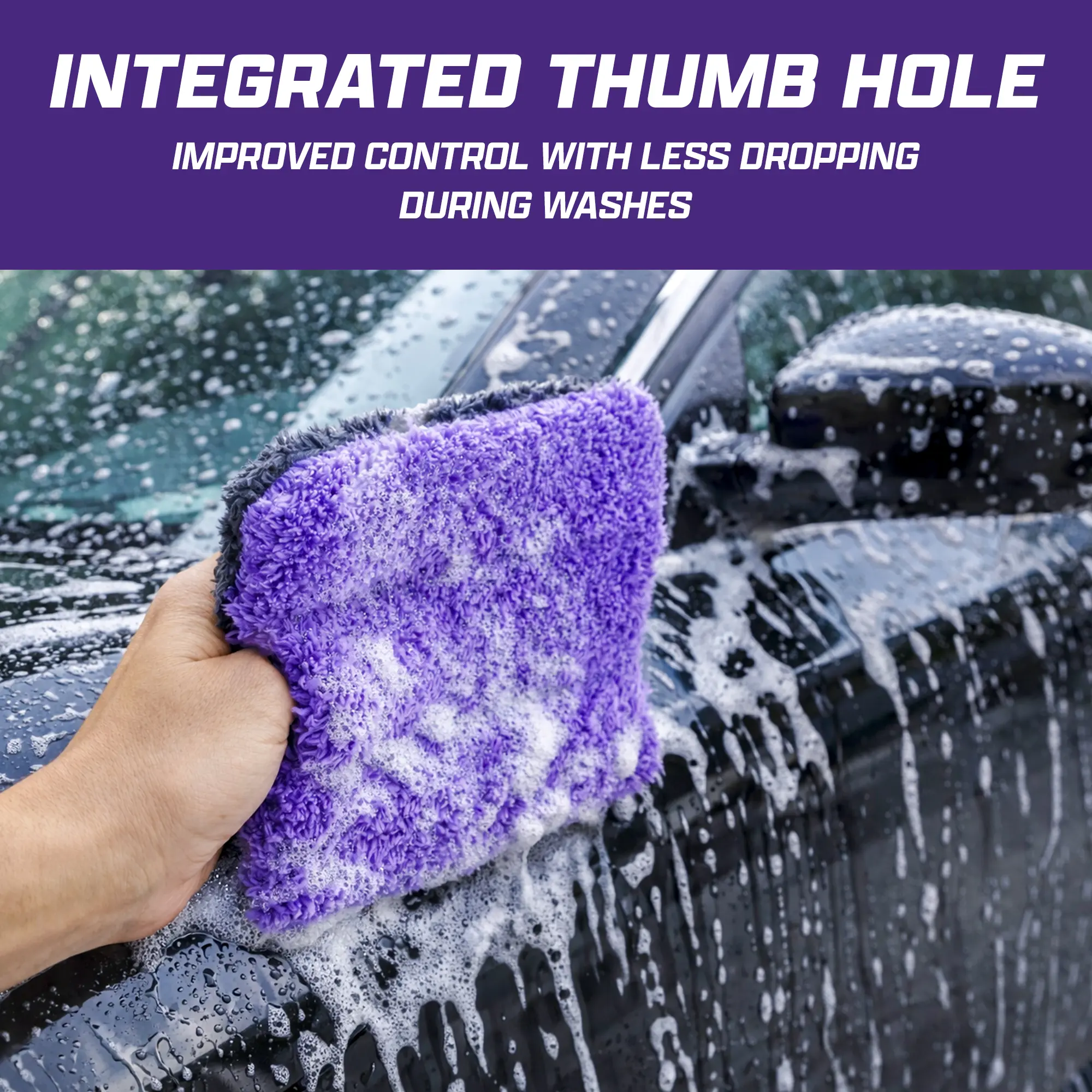 Brug&rsquo;s Hyper Plush Wash Pads (4 Pack) | 800 GSM Microfiber | Scratch-Safe Car Wash Sponges | 8 Sides + Thumb Grip