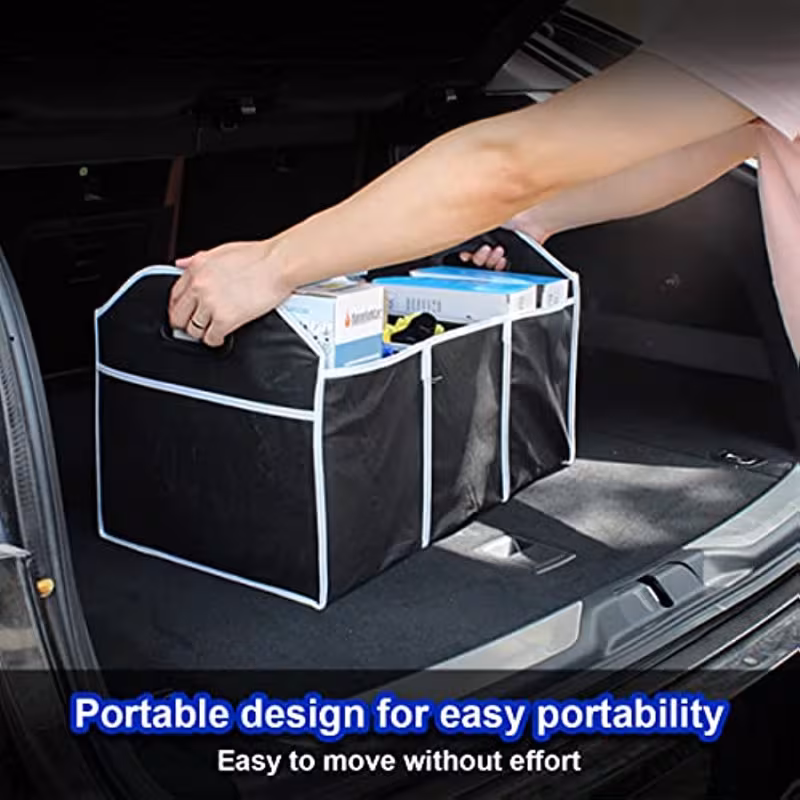 1pc universal car trunk organizer portable foldable auto storage bag with 3 compartments for suv truck van sedan 5