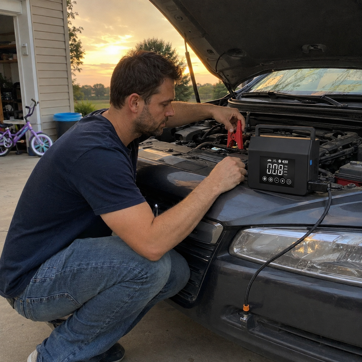 4000A Portable Car Jump Starter Air Compressor And Digital Tire Inflator