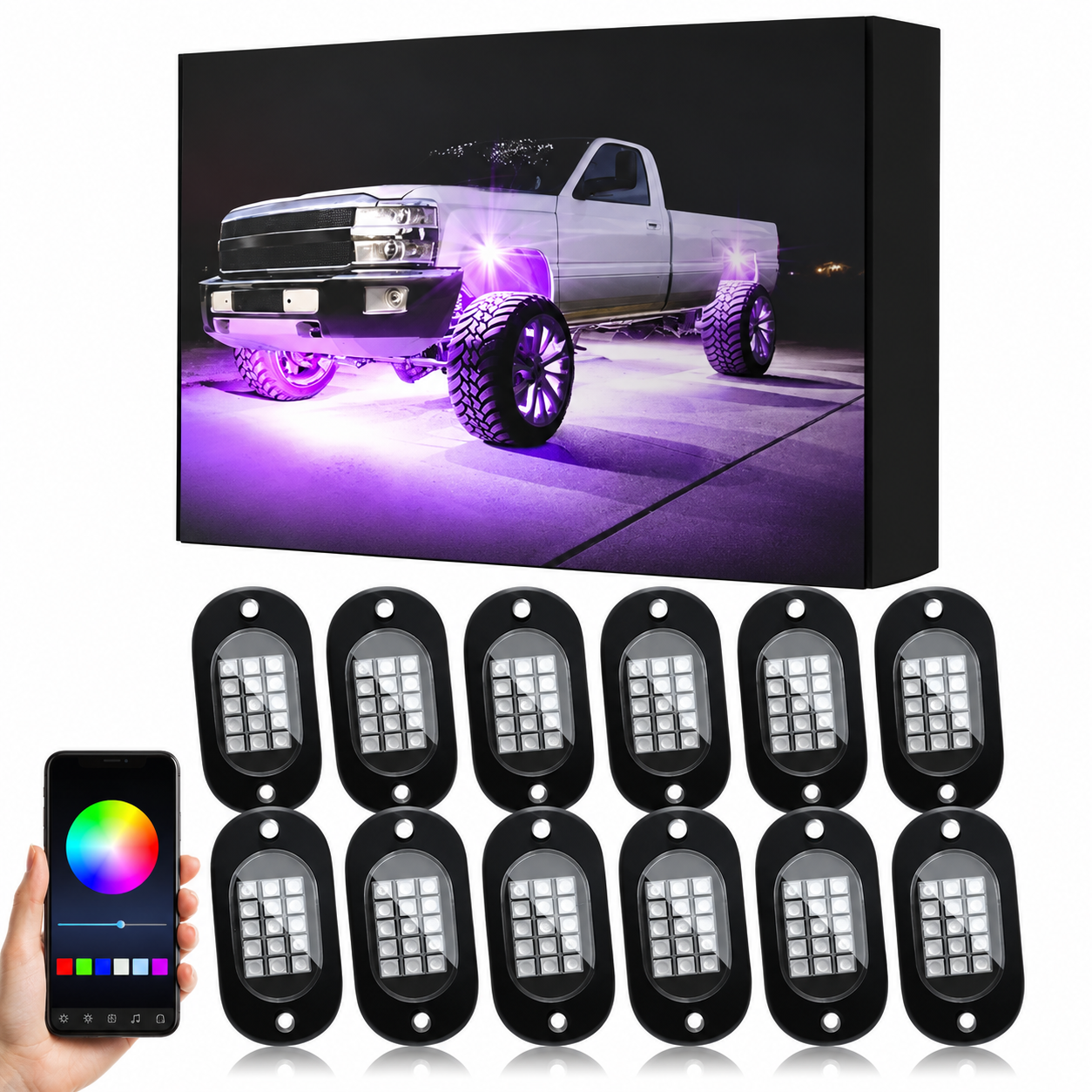 RGB Car Underglow Light Pods With Bluetooth App Control