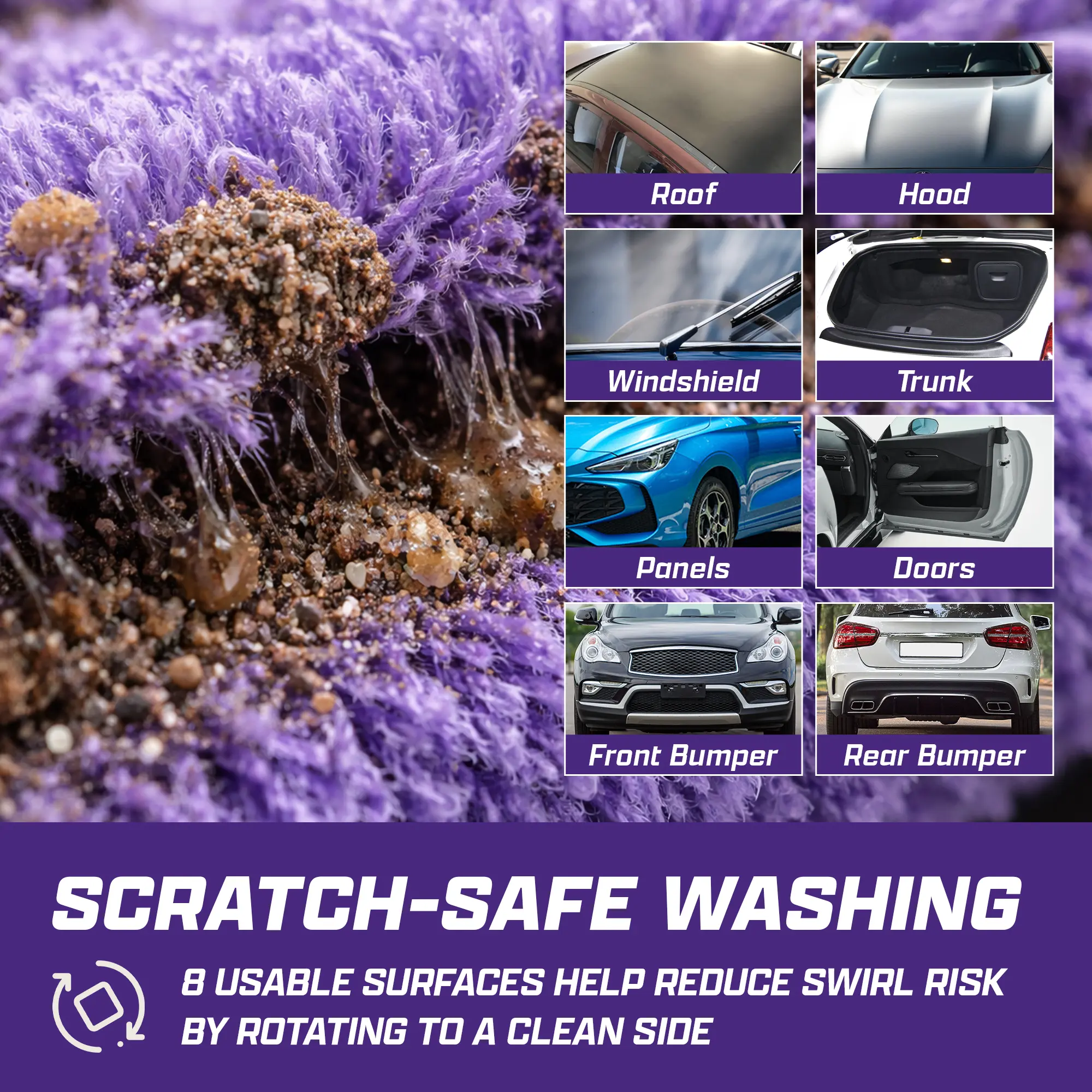 Brug&rsquo;s Hyper Plush Wash Pads (4 Pack) | 800 GSM Microfiber | Scratch-Safe Car Wash Sponges | 8 Sides + Thumb Grip