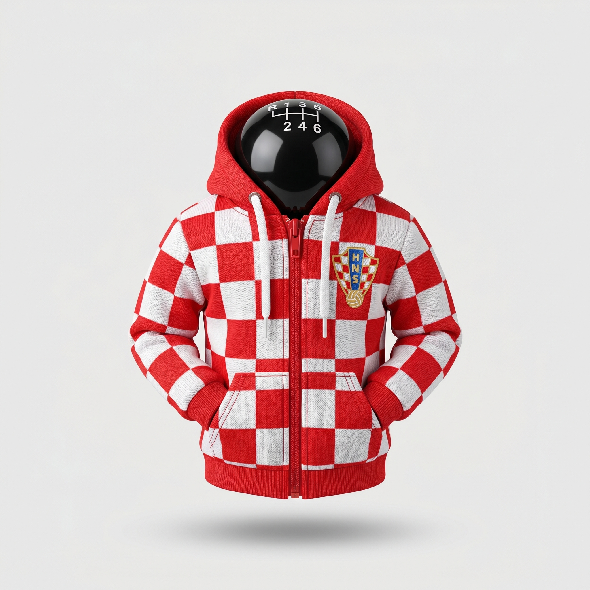 Croatia Gear Shift Hoodie Cover, Vatreni Red and White Checkerboard Fan Decor for World Cup 2026