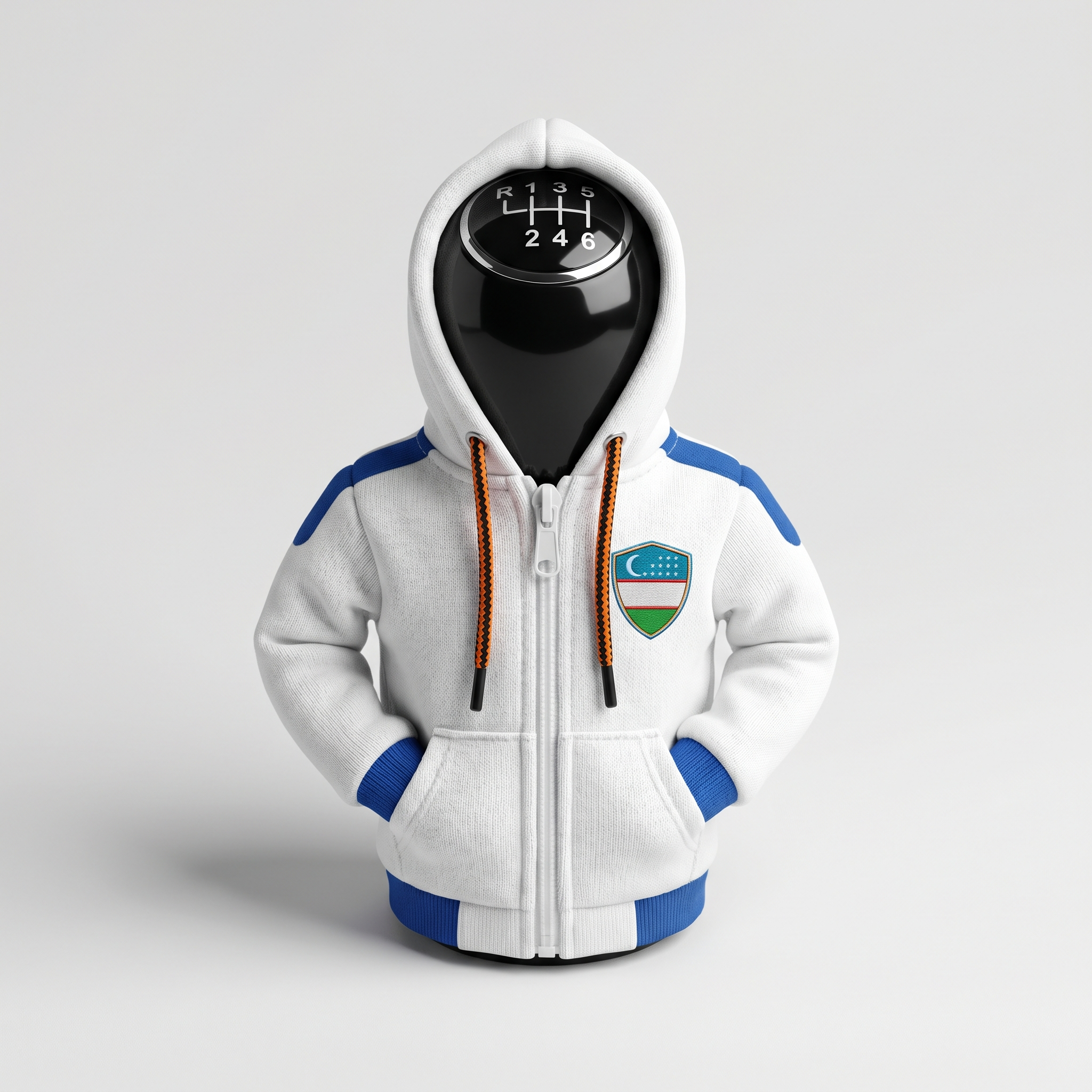 Uzbekistan Gear Shift Hoodie Cover, White Wolves Football Fan Decor for World Cup 2026