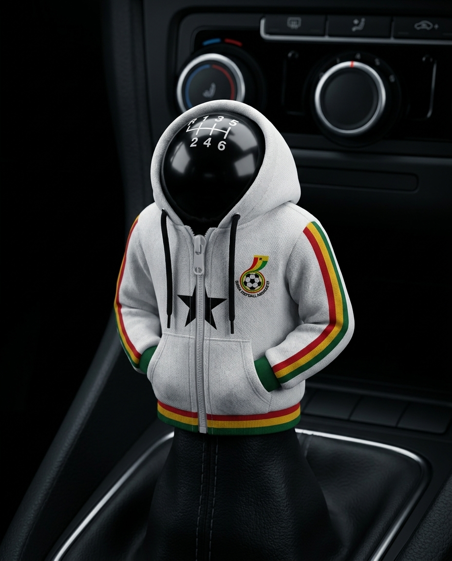 Ghana Black Stars Gear Shift Hoodie Cover, Fan Pride Car Decor for World Cup 2026