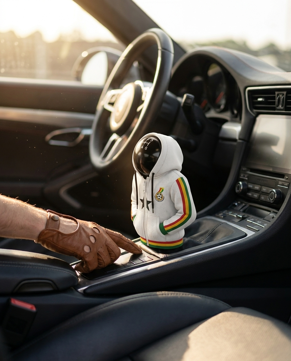 Ghana Black Stars Gear Shift Hoodie Cover, Fan Pride Car Decor for World Cup 2026