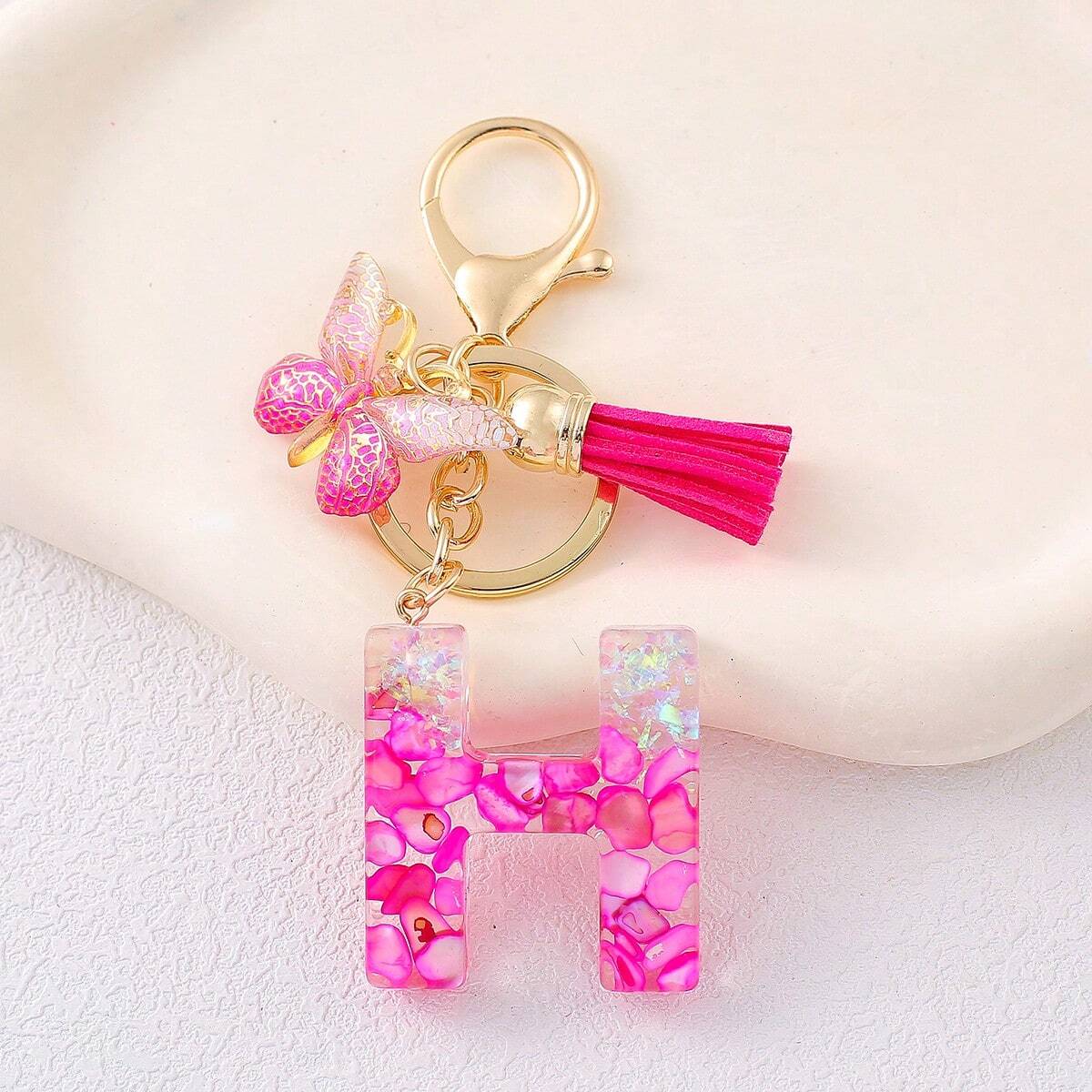 Alphabet Letter Keychain With Tassel And Lobster Charm For Keys And Bags