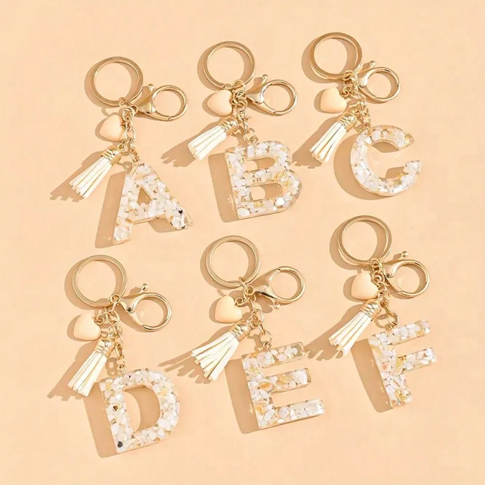 Alphabet Letter Keychain With Tassel And Lobster Charm For Keys And Bags