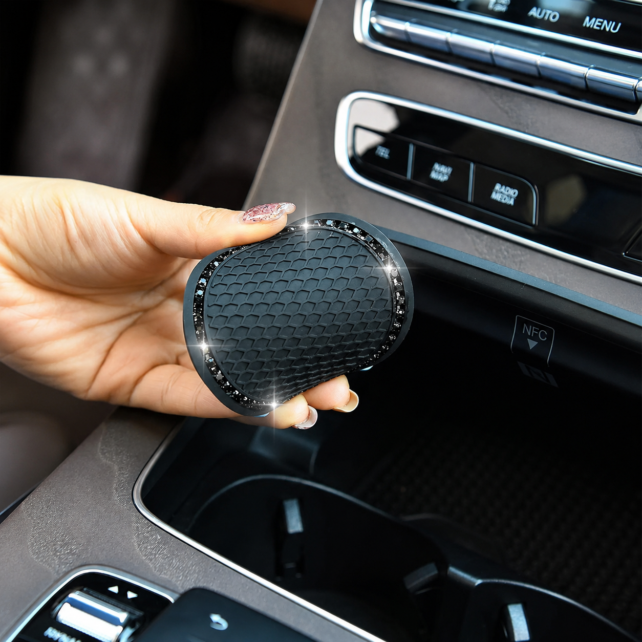 2 Piece Of Honeycomb Embossed Car Cup Holder Coasters