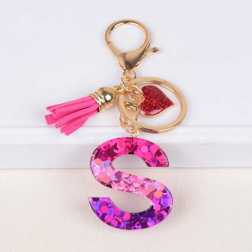 Alphabet Letter Keychain With Tassel And Lobster Charm For Keys And Bags