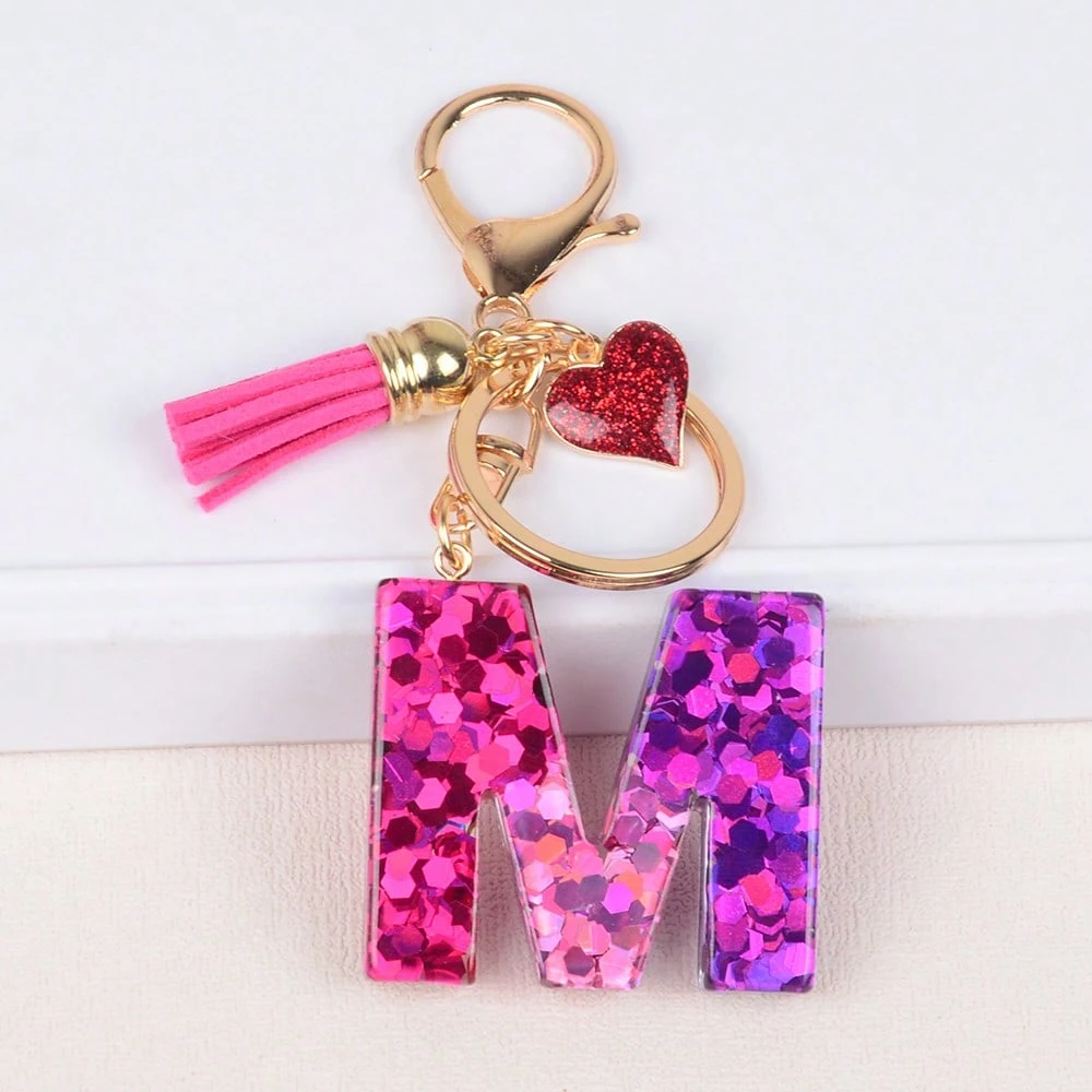Alphabet Letter Keychain With Tassel And Lobster Charm For Keys And Bags