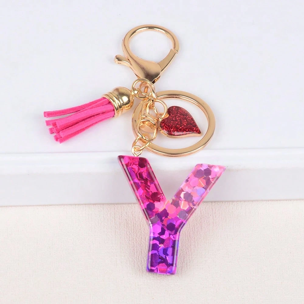 Alphabet Letter Keychain With Tassel And Lobster Charm For Keys And Bags