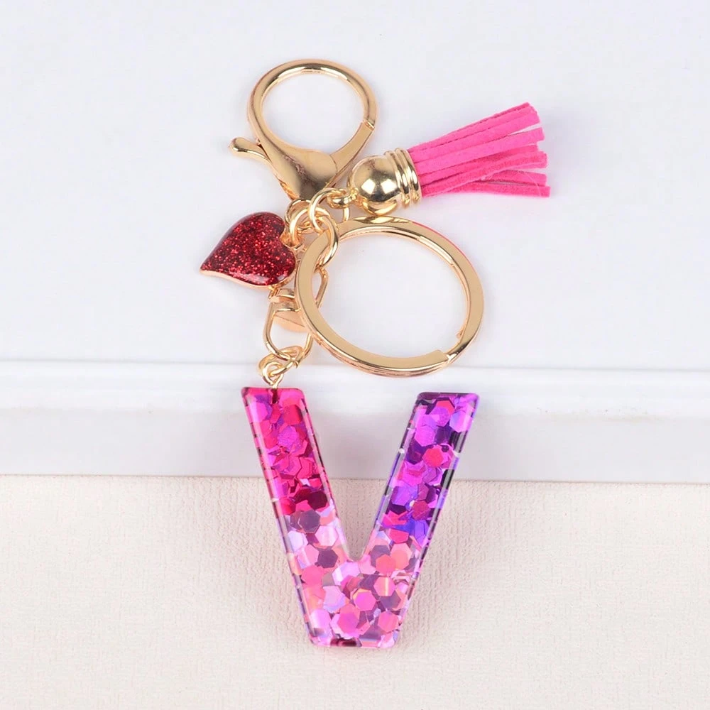 Alphabet Letter Keychain With Tassel And Lobster Charm For Keys And Bags