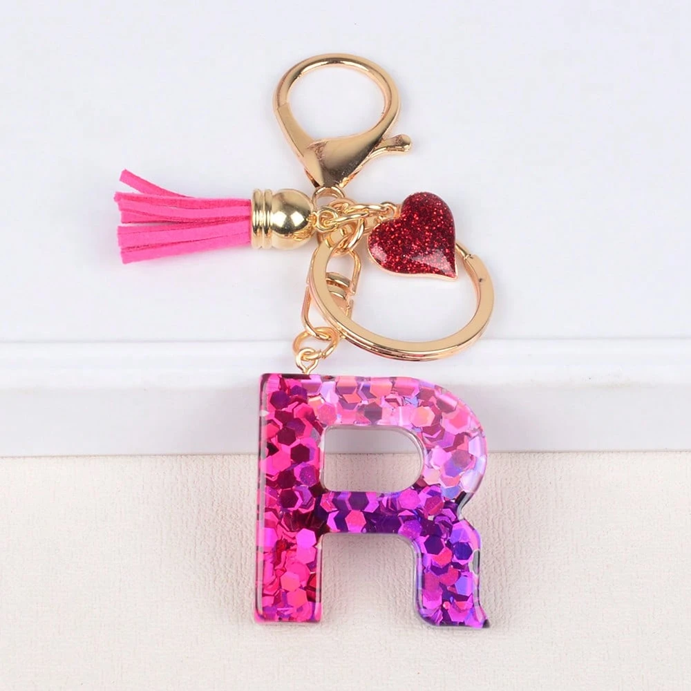 Alphabet Letter Keychain With Tassel And Lobster Charm For Keys And Bags