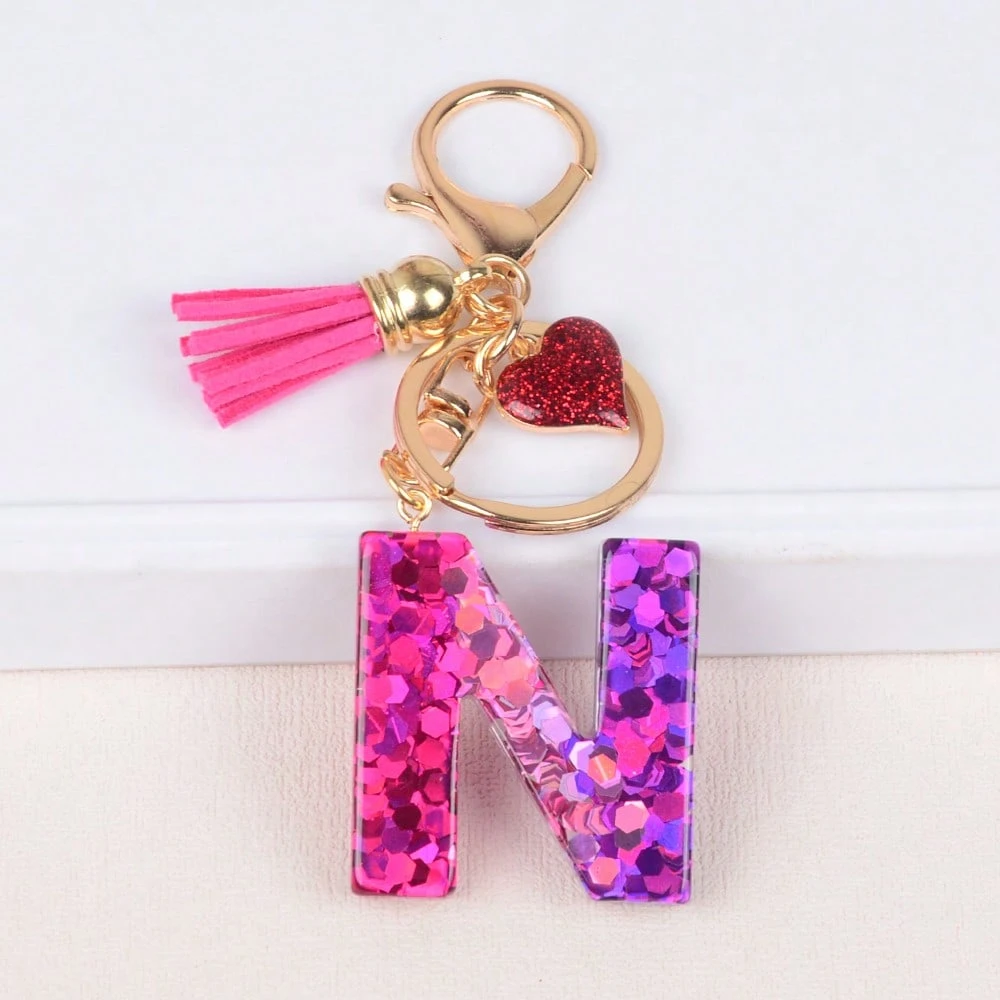 Alphabet Letter Keychain With Tassel And Lobster Charm For Keys And Bags