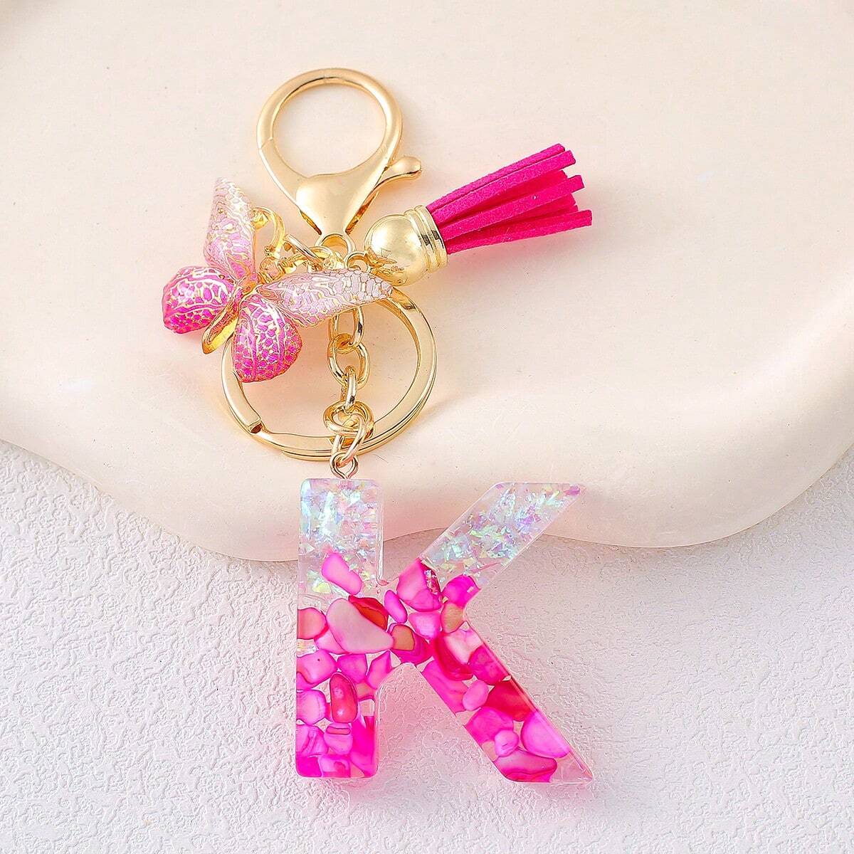 Alphabet Letter Keychain With Tassel And Lobster Charm For Keys And Bags