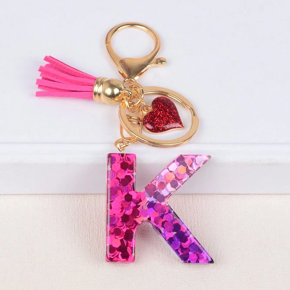 Alphabet Letter Keychain With Tassel And Lobster Charm For Keys And Bags