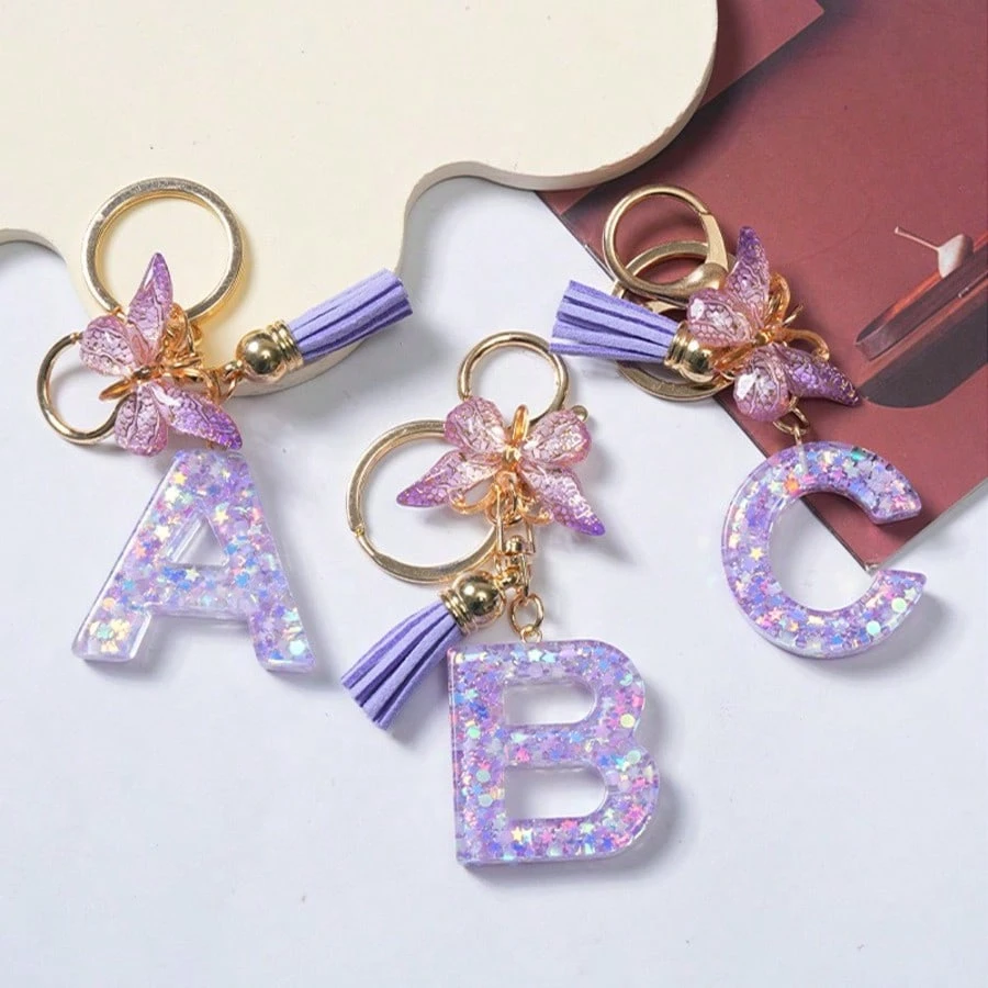Alphabet Letter Keychain With Tassel And Lobster Charm For Keys And Bags