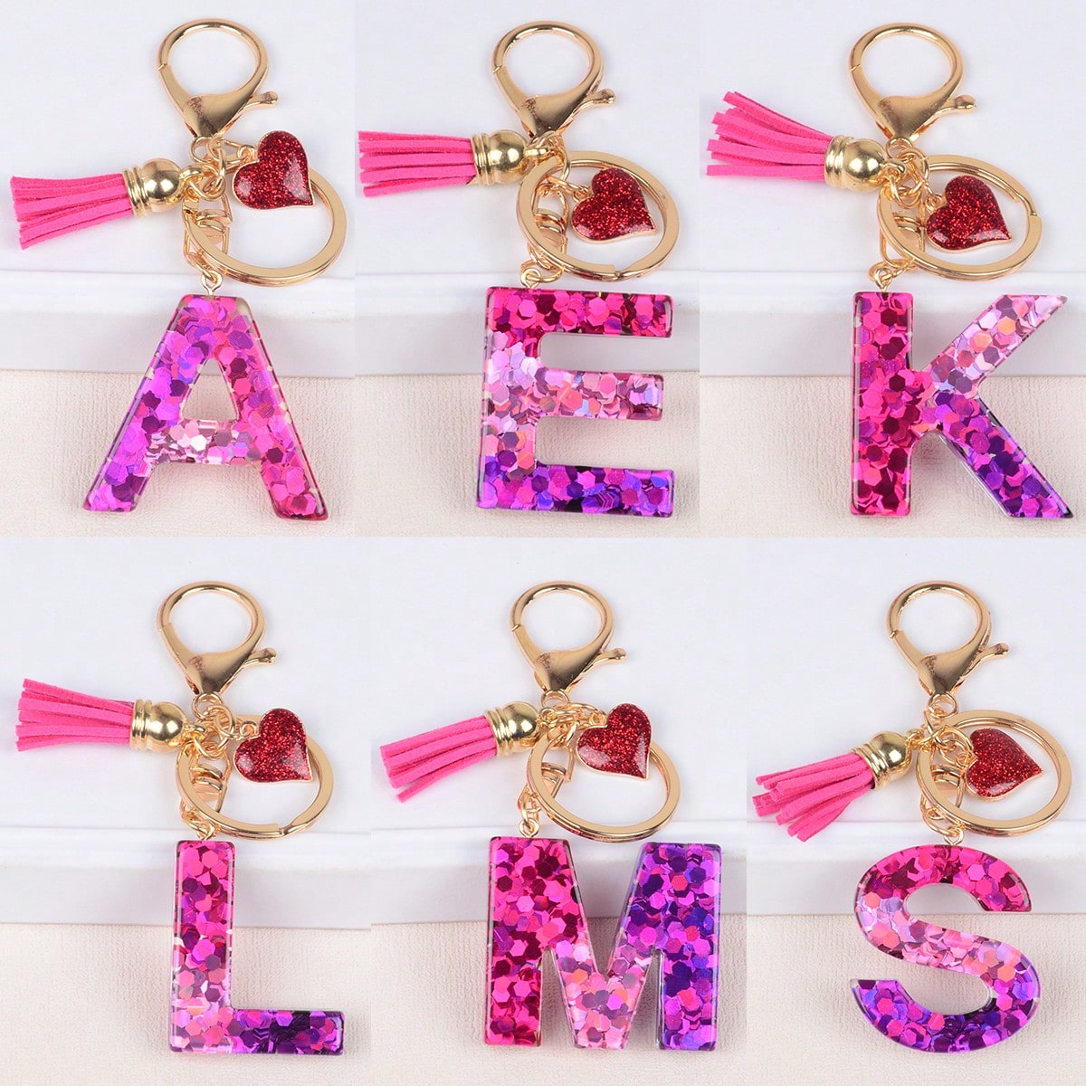 Alphabet Letter Keychain With Tassel And Lobster Charm For Keys And Bags