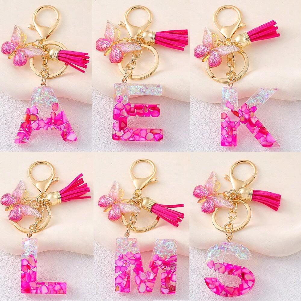 Alphabet Letter Keychain With Tassel And Lobster Charm For Keys And Bags