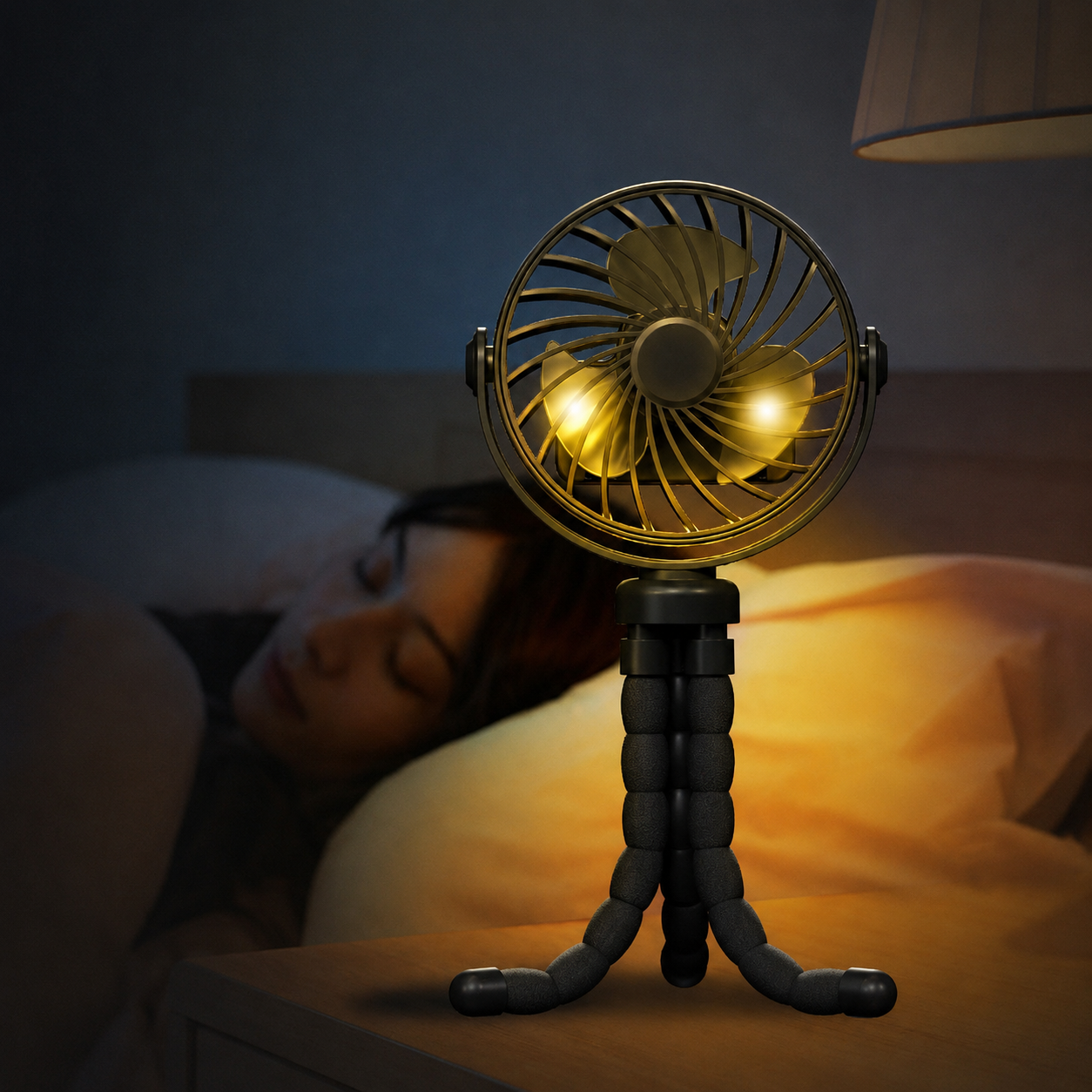 Octopus Shaped Portable Foldable Clip Fan With LED Night Light And 3 Adjustable Speed