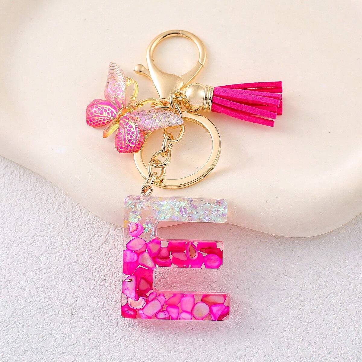 Alphabet Letter Keychain With Tassel And Lobster Charm For Keys And Bags