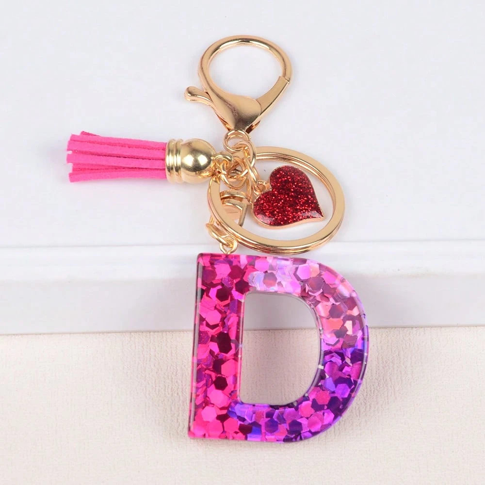 Alphabet Letter Keychain With Tassel And Lobster Charm For Keys And Bags