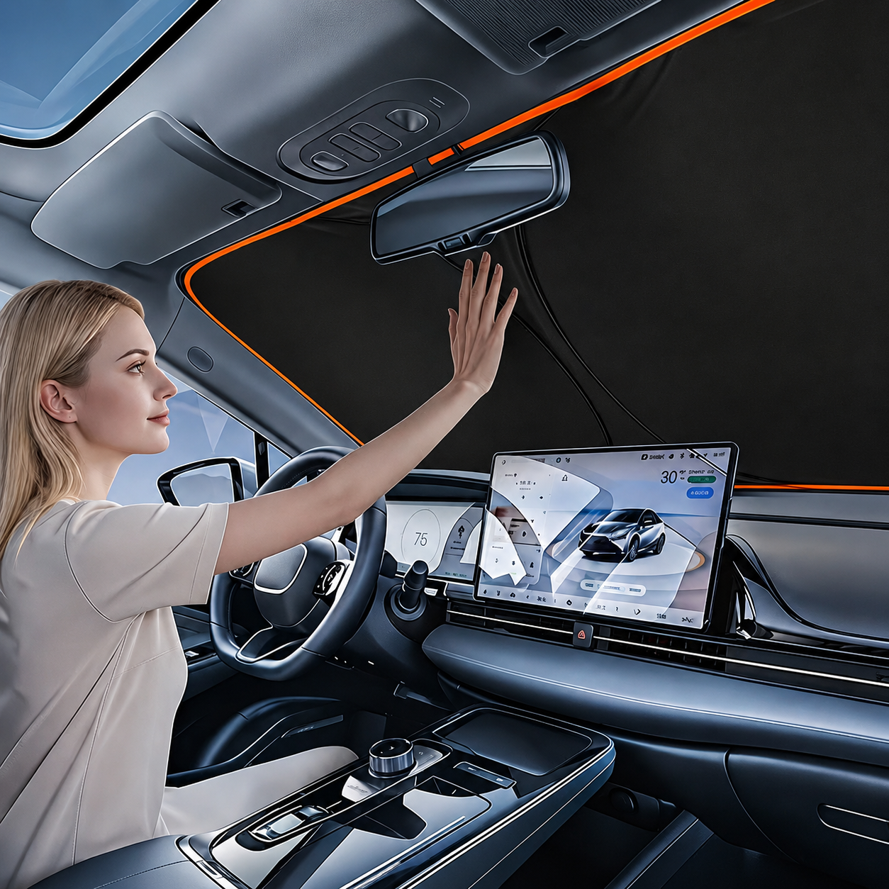 Portable Reflective Car Sunshade For Front Windshield And Vehicle Use