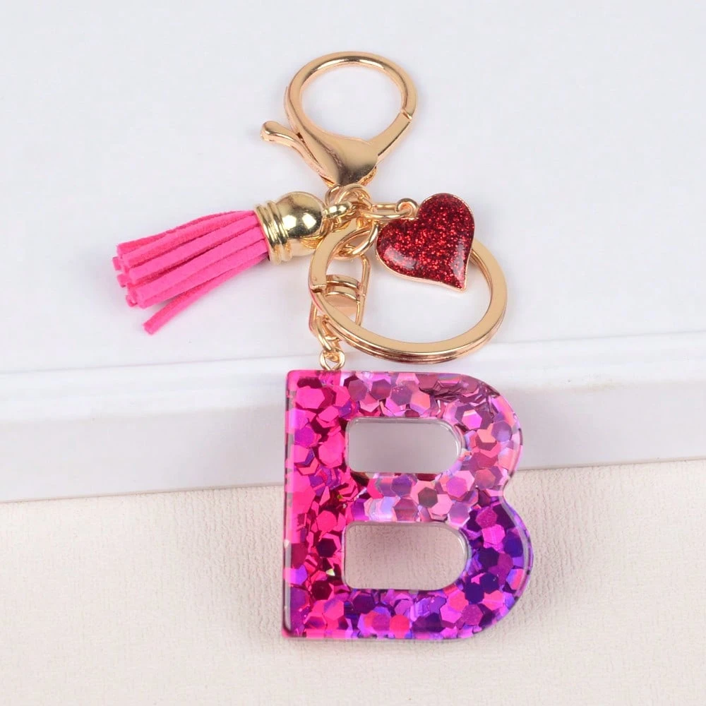 Alphabet Letter Keychain With Tassel And Lobster Charm For Keys And Bags