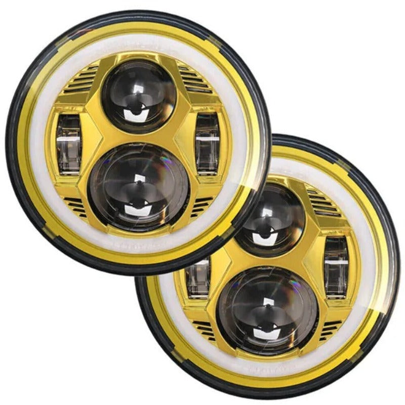 Set Of 2 Yellow Halo Headlights For Jeep-Car Door Sills