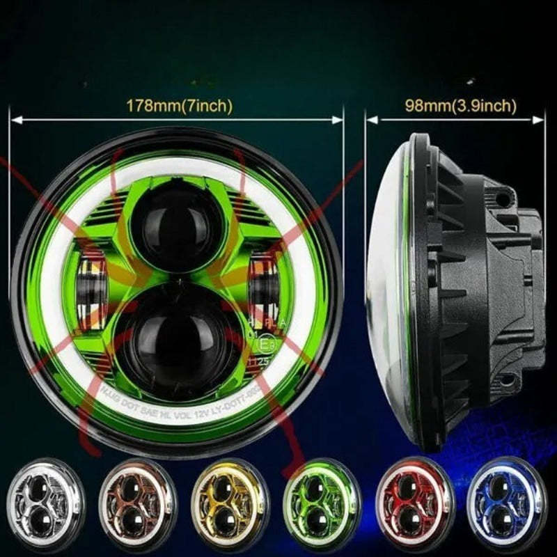 Set Of 2 Green Halo Headlights For Jeep-Car Door Sills