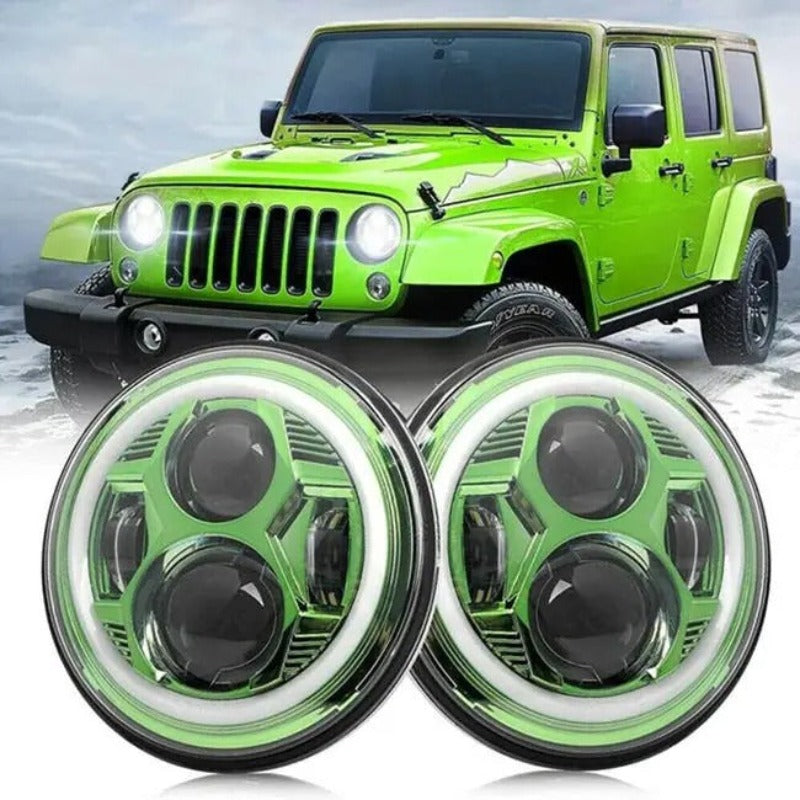 Set Of 2 Green Halo Headlights For Jeep-Car Door Sills