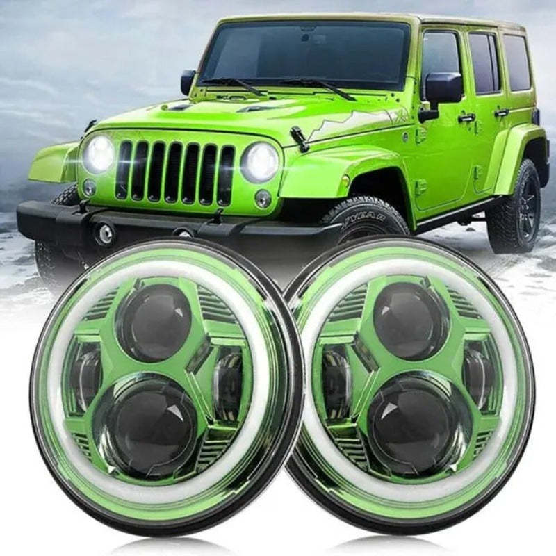 Set Of 2 Green Halo Headlights For Jeep-Car Door Sills
