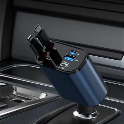 4 In 1 Retractable Car Charger With USB C Lightning And Dual Ports
