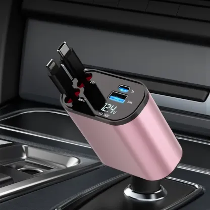 4 In 1 Retractable Car Charger With USB C Lightning And Dual Ports